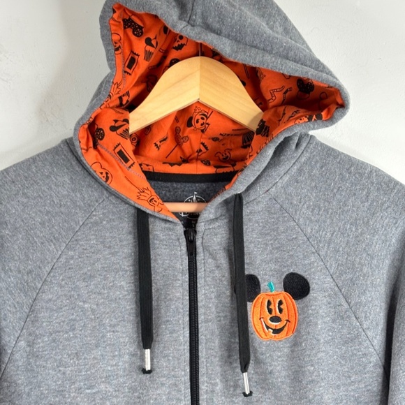 Disneyland Mickey Mouse Pumpkin Halloween Hoodie Adult M Embroidered 2020 Zip Up - Picture 3 of 12